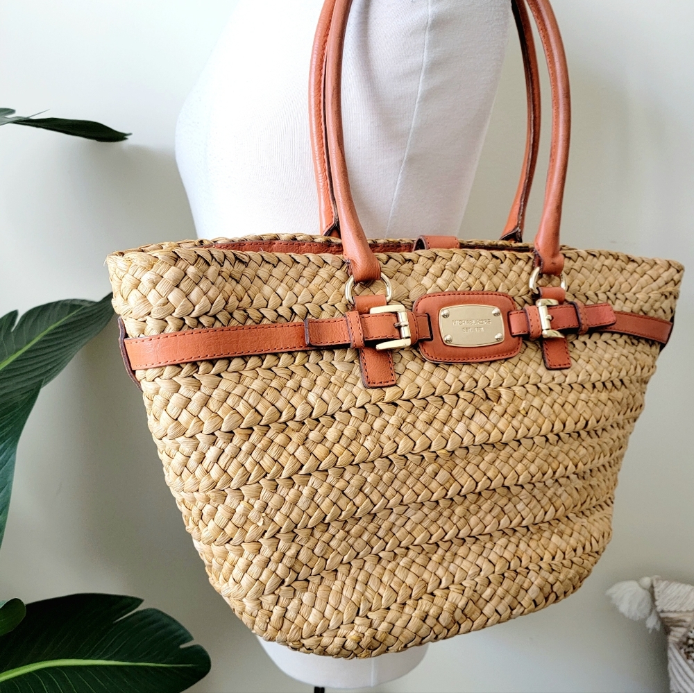 Rare Michael kors straw Bag rattan wicker basket tote bag